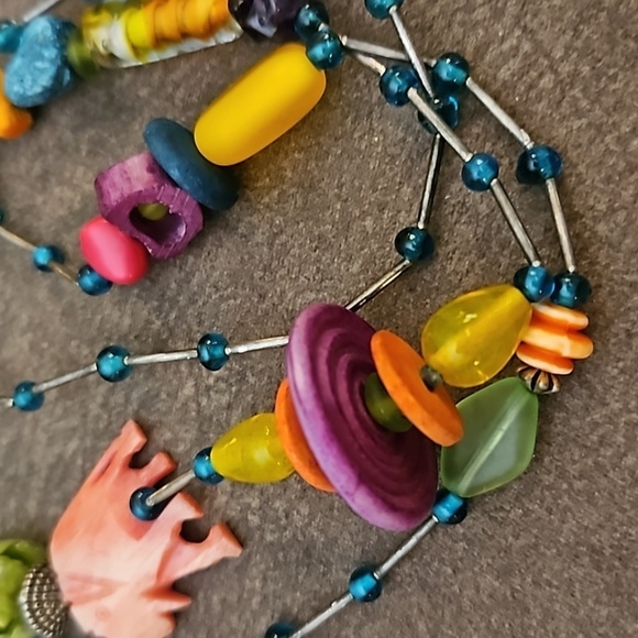 TRESKA Elephant Lampwork Glass Funky Tribal Beaded Long Necklace - Picture 4 of 7